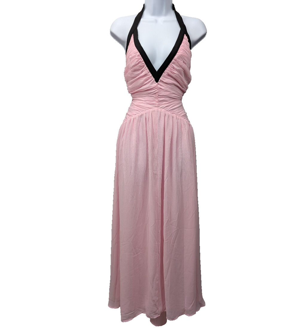 Runaway The Label Carolina Halter Dress Women Medium Pink Event Glam Ruched Maxi